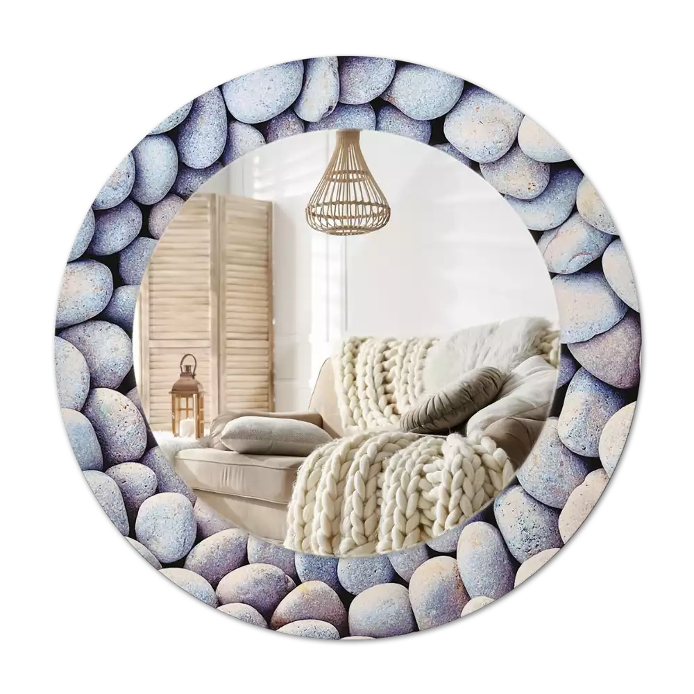 Espejo redondo con decoración Círculo de piedras marinas