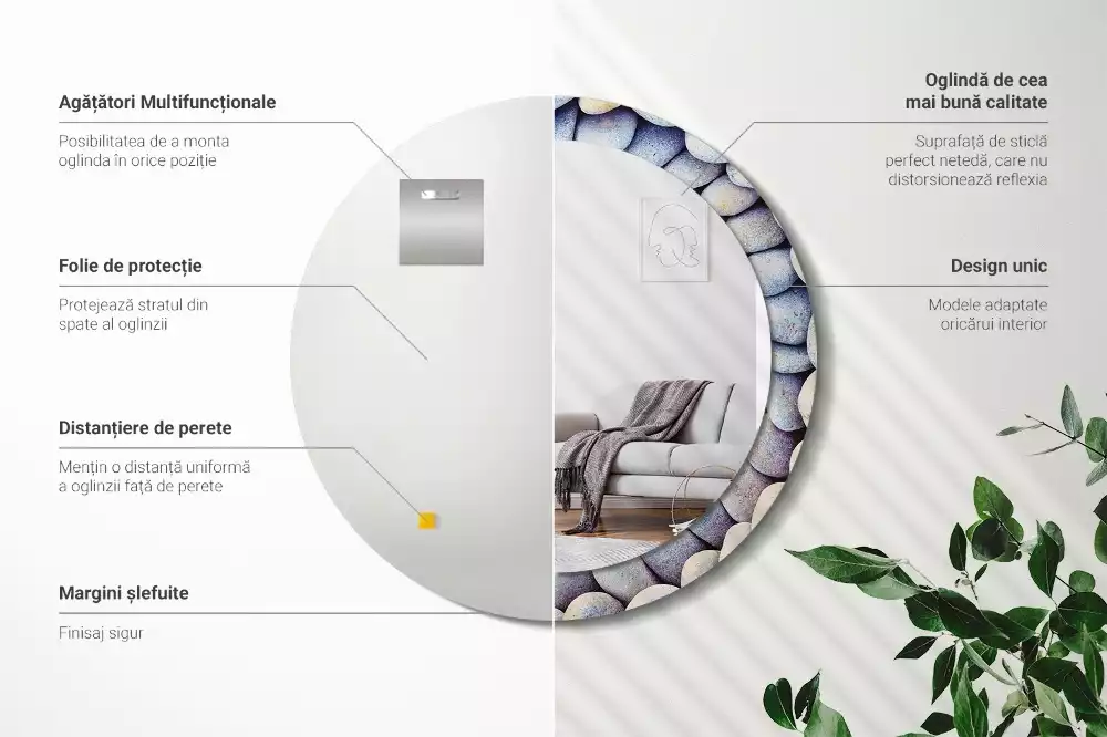 Espejo redondo con decoración Círculo de piedras marinas