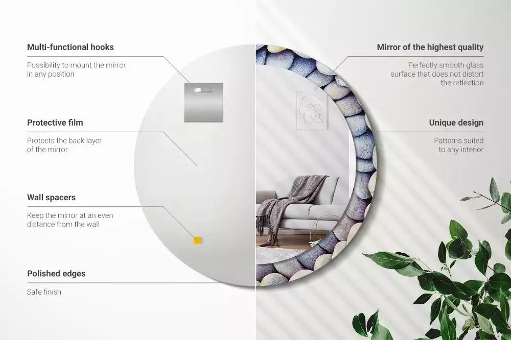 Espejo redondo con decoración Círculo de piedras marinas