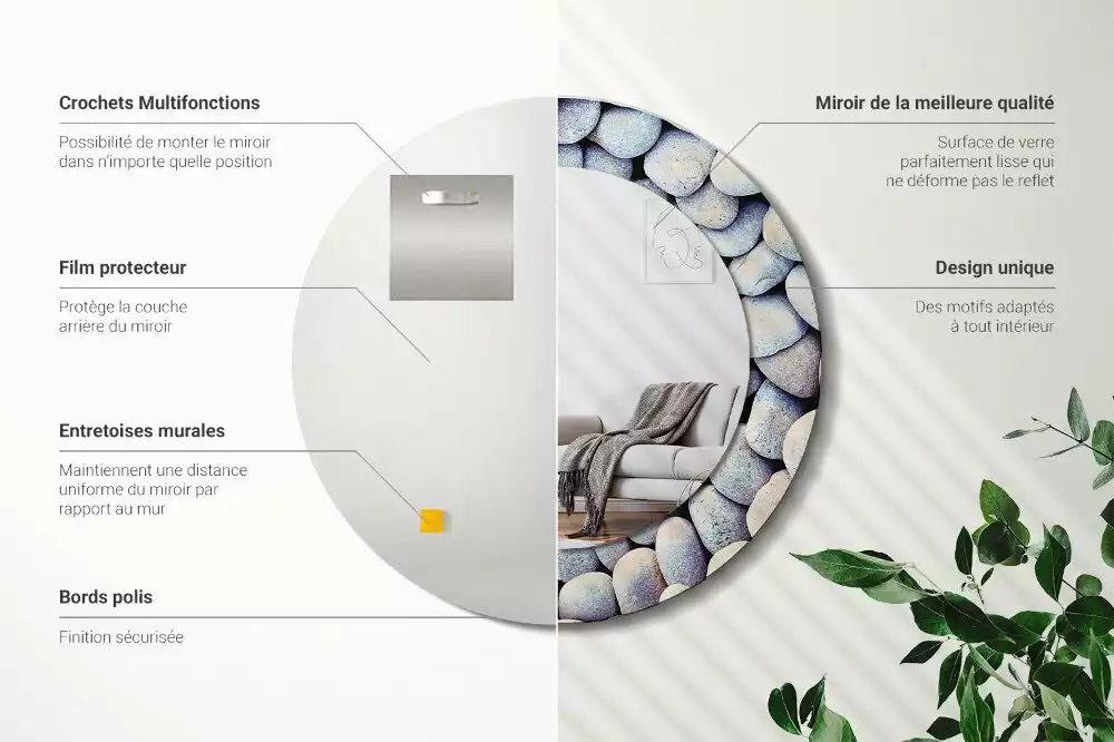 Espejo redondo con decoración Círculo de piedras marinas