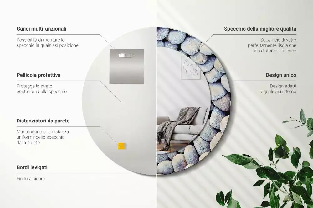 Espejo redondo con decoración Círculo de piedras marinas