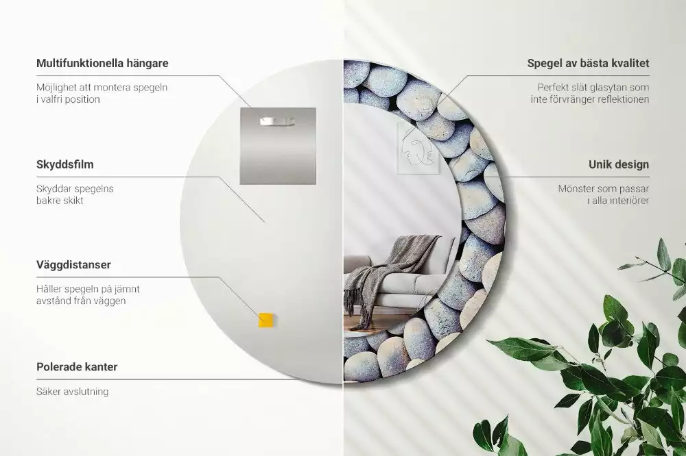 Espejo redondo con decoración Círculo de piedras marinas