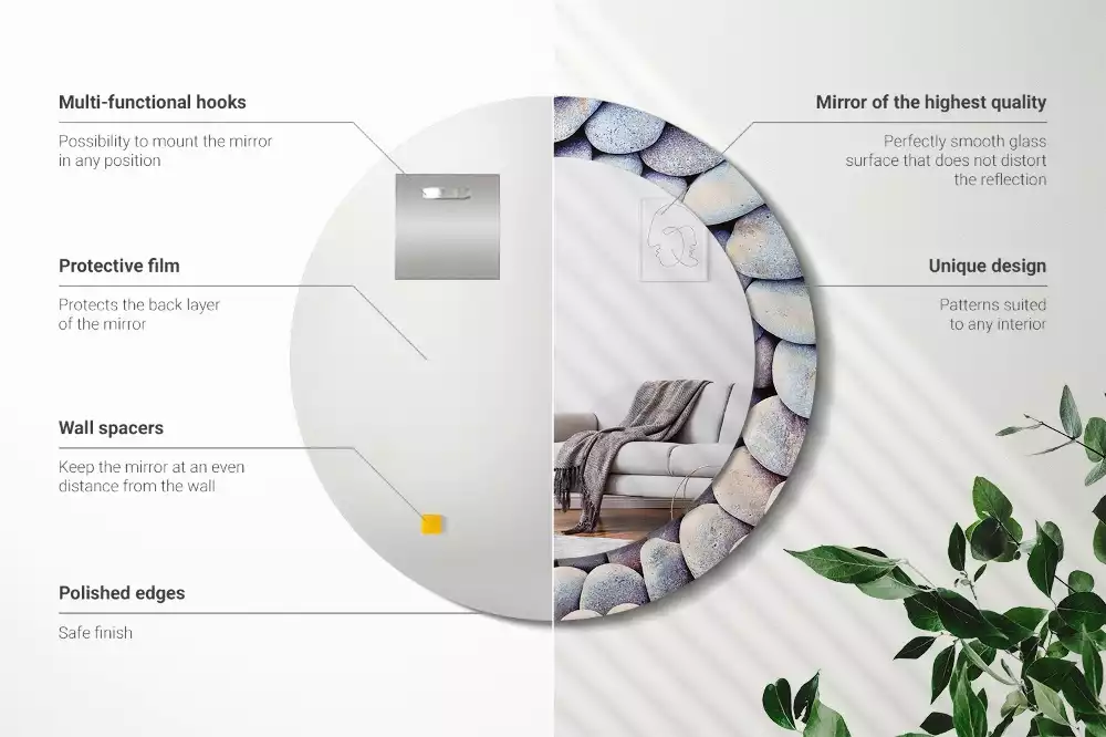 Espejo redondo con decoración Círculo de piedras marinas