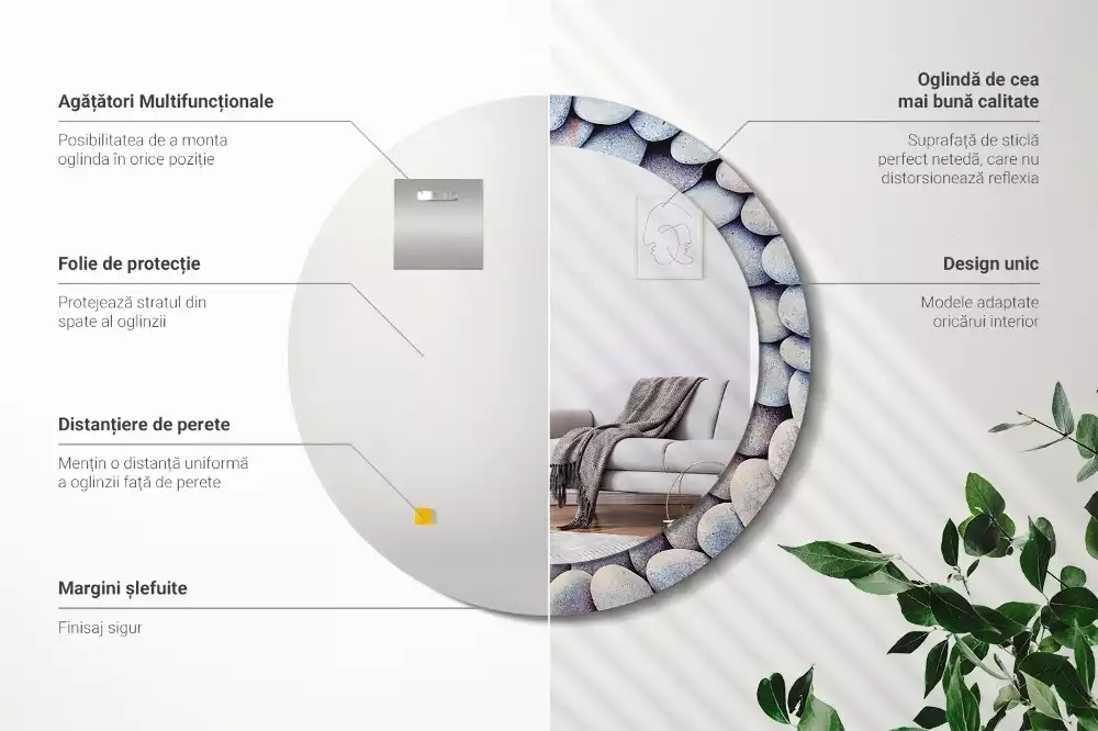 Espejo redondo con decoración Círculo de piedras marinas