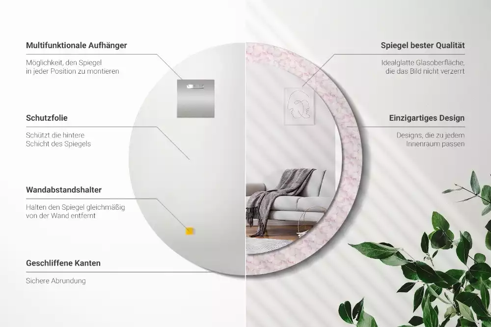 Espejo redondo impreso pétalos de flores