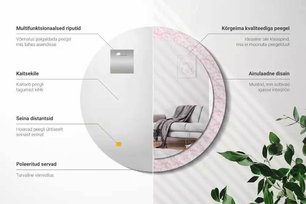 Espejo redondo impreso pétalos de flores