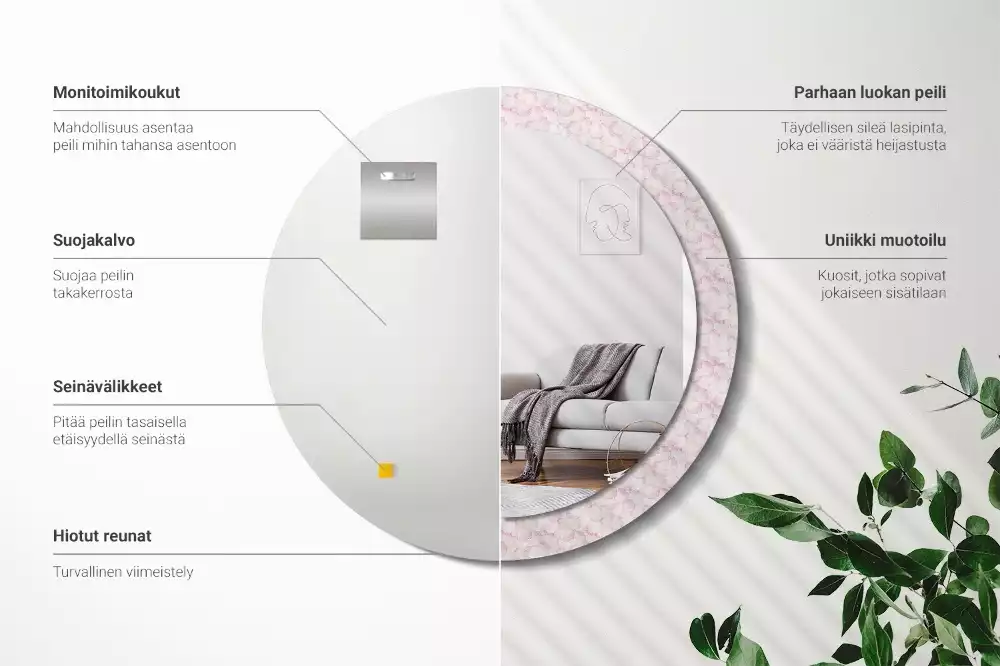 Espejo redondo impreso pétalos de flores