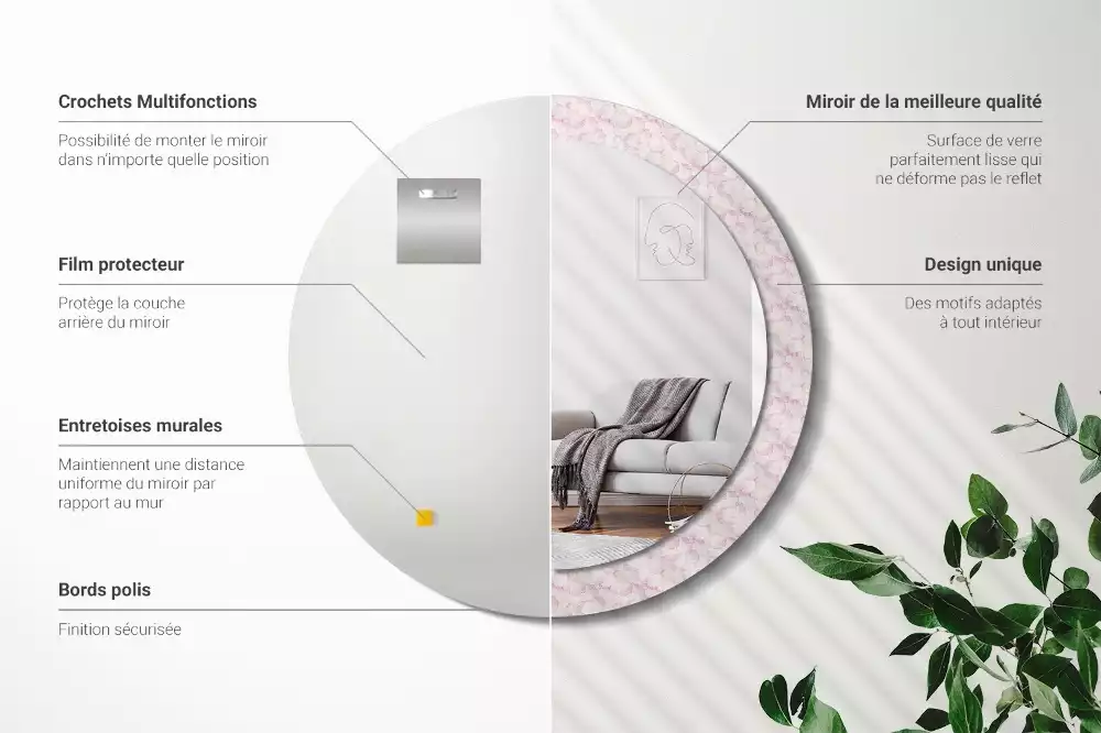 Espejo redondo impreso pétalos de flores