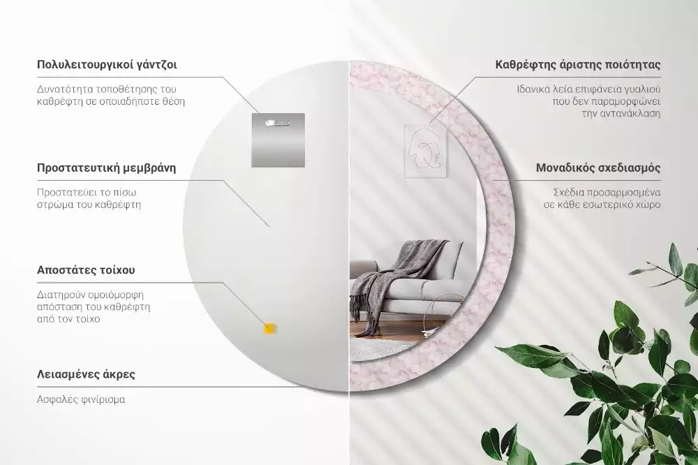 Espejo redondo impreso pétalos de flores