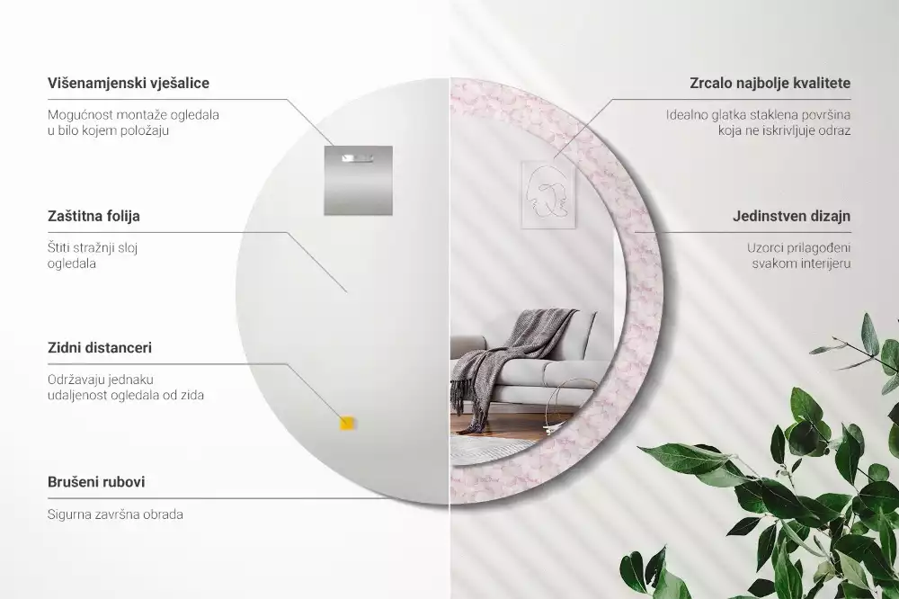 Espejo redondo impreso pétalos de flores