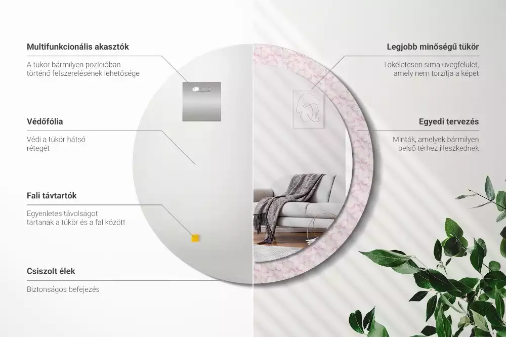 Espejo redondo impreso pétalos de flores