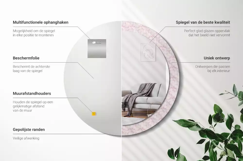 Espejo redondo impreso pétalos de flores