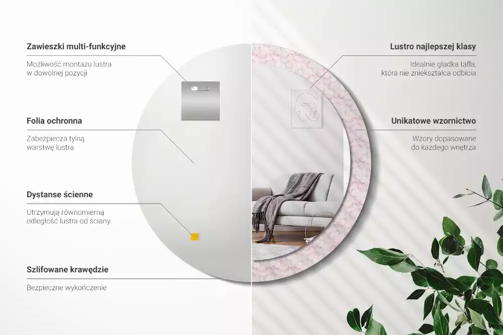 Espejo redondo impreso pétalos de flores