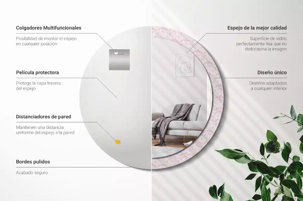 Espejo redondo impreso pétalos de flores