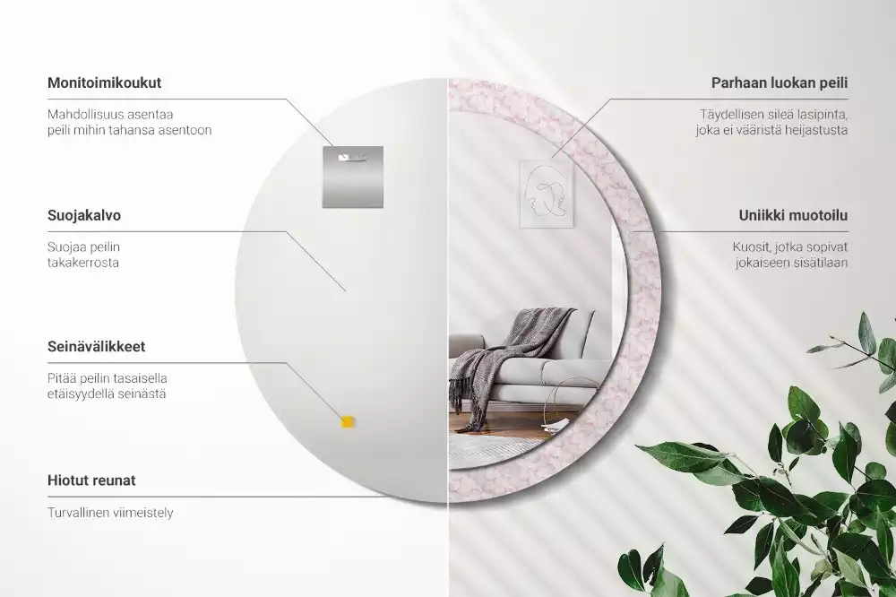 Espejo redondo impreso pétalos de flores