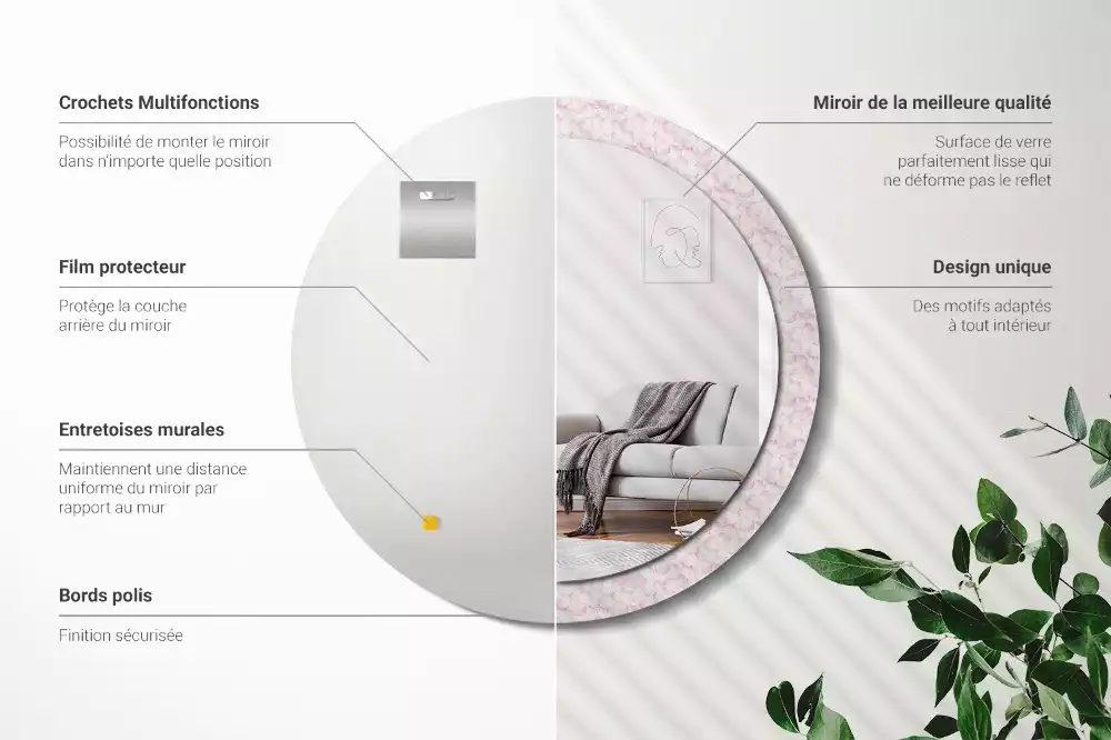 Espejo redondo impreso pétalos de flores