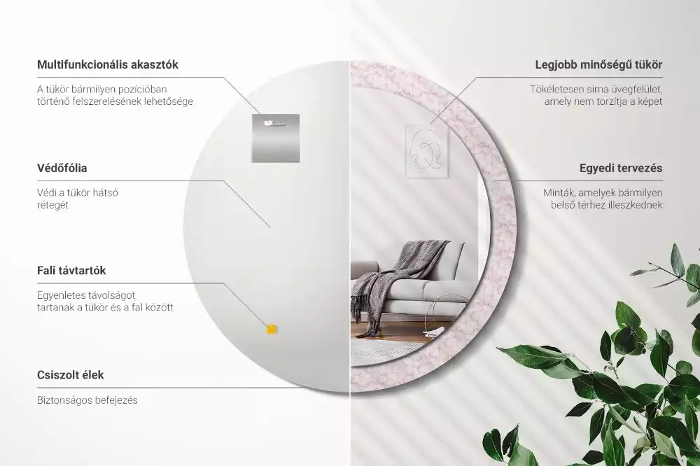 Espejo redondo impreso pétalos de flores