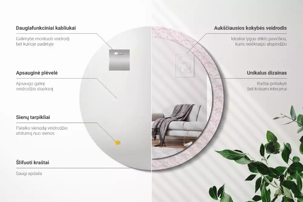 Espejo redondo impreso pétalos de flores