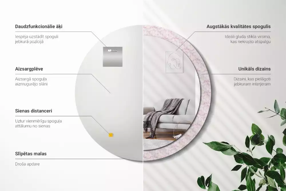 Espejo redondo impreso pétalos de flores