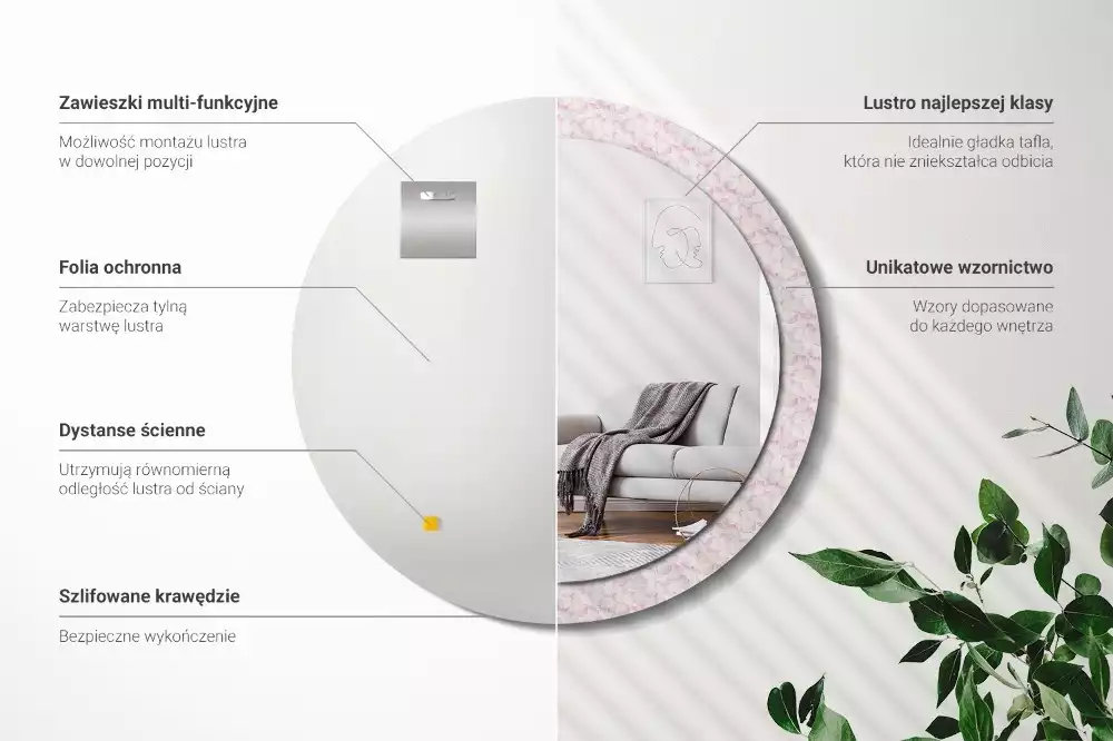 Espejo redondo impreso pétalos de flores