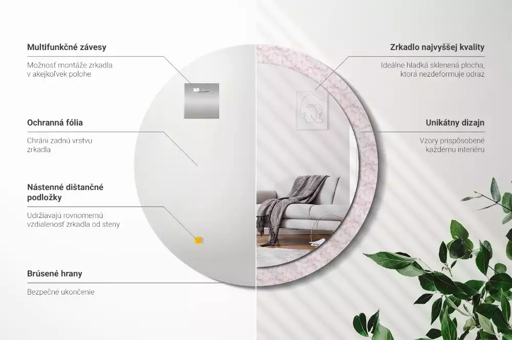 Espejo redondo impreso pétalos de flores