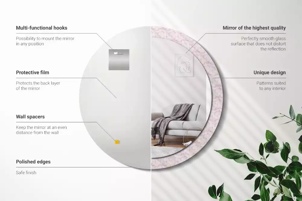 Espejo redondo impreso pétalos de flores