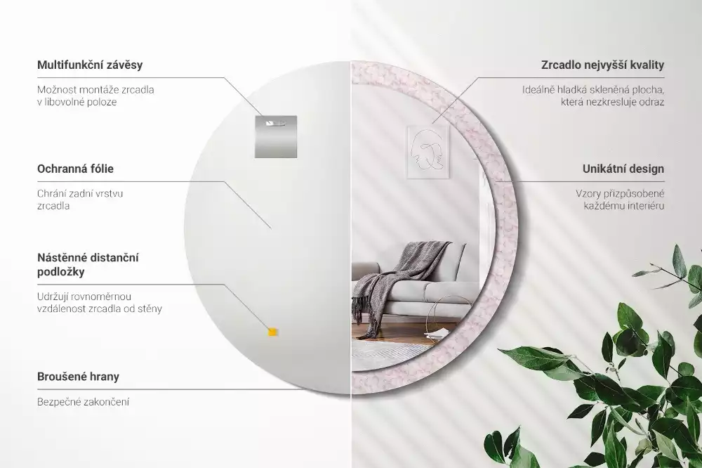 Espejo redondo impreso pétalos de flores