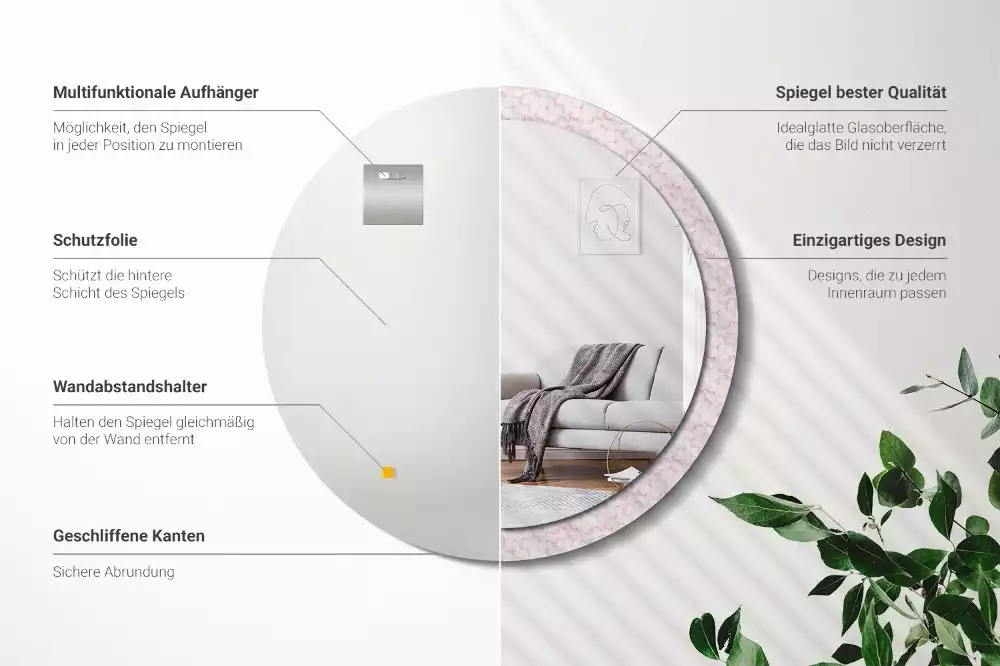 Espejo redondo impreso pétalos de flores