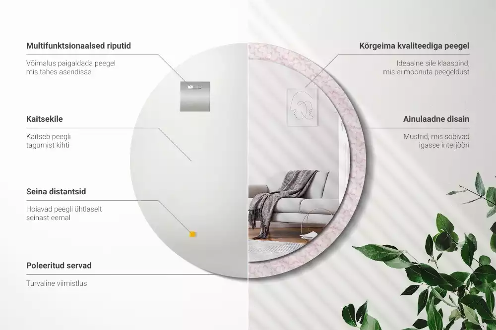 Espejo redondo impreso pétalos de flores