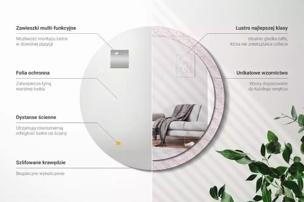 Espejo redondo impreso pétalos de flores