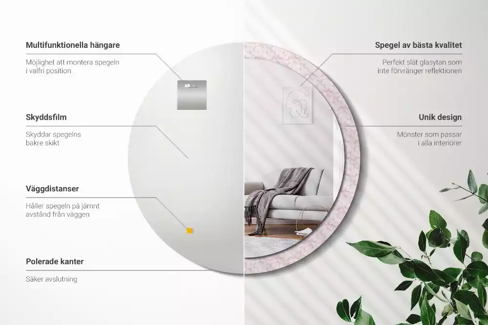 Espejo redondo impreso pétalos de flores