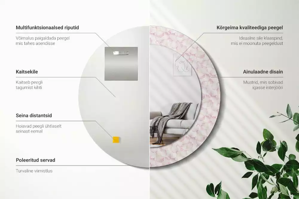 Espejo redondo impreso pétalos de flores