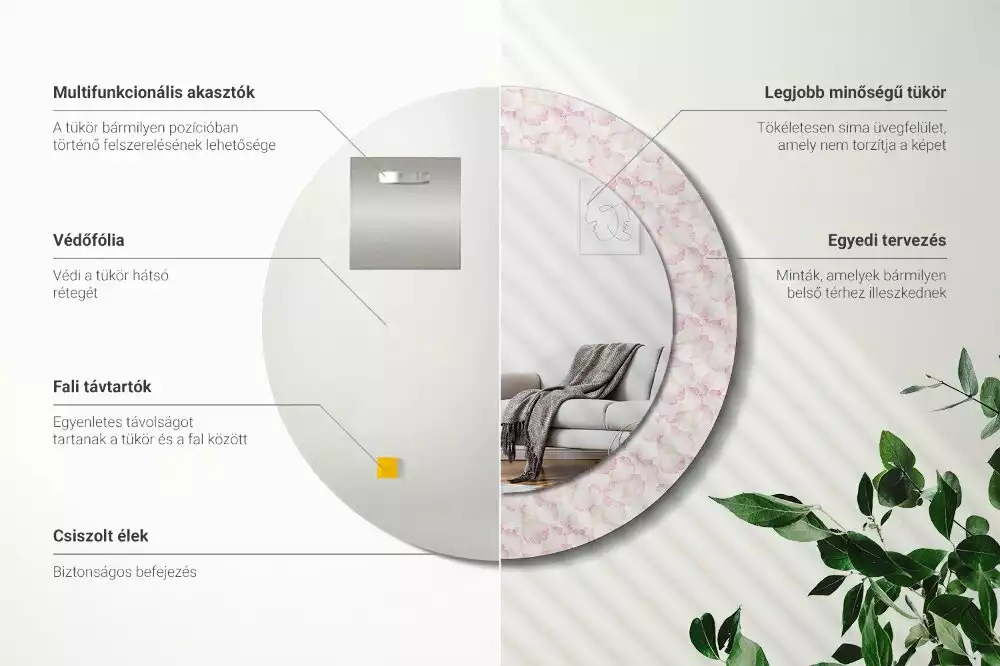 Espejo redondo impreso pétalos de flores