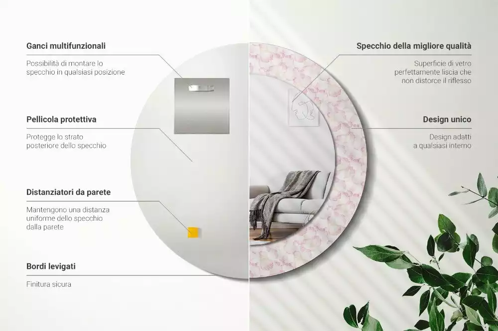 Espejo redondo impreso pétalos de flores