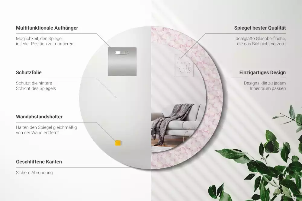 Espejo redondo impreso pétalos de flores