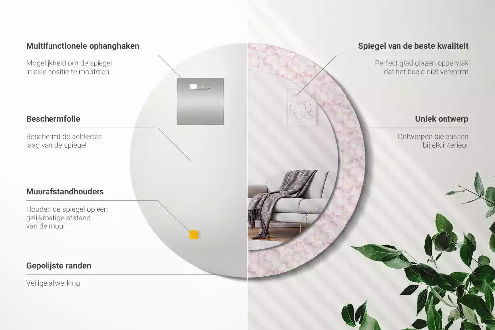 Espejo redondo impreso pétalos de flores