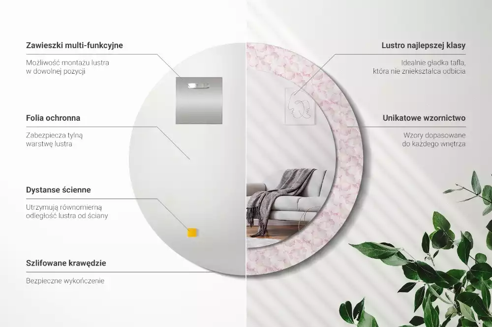 Espejo redondo impreso pétalos de flores