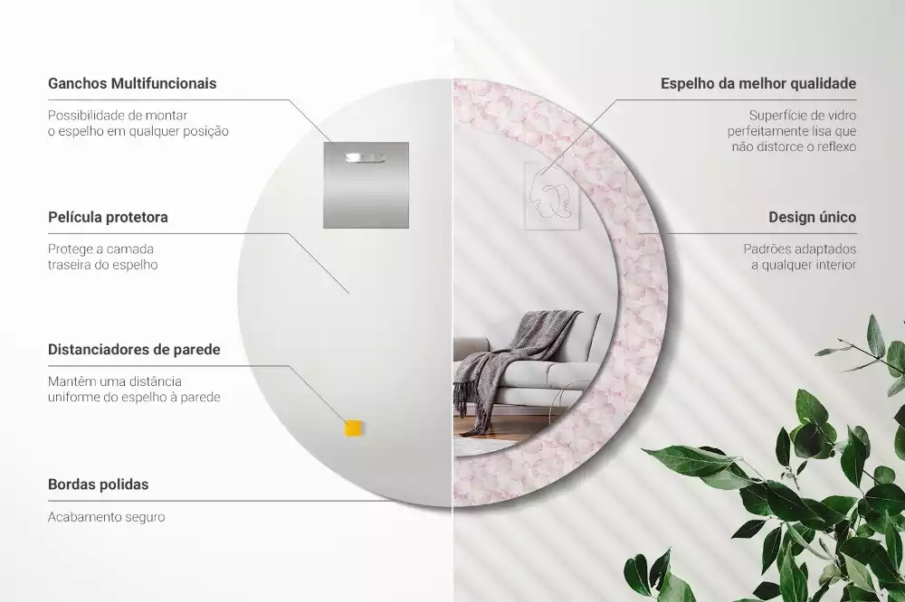 Espejo redondo impreso pétalos de flores