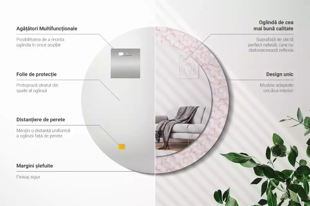 Espejo redondo impreso pétalos de flores