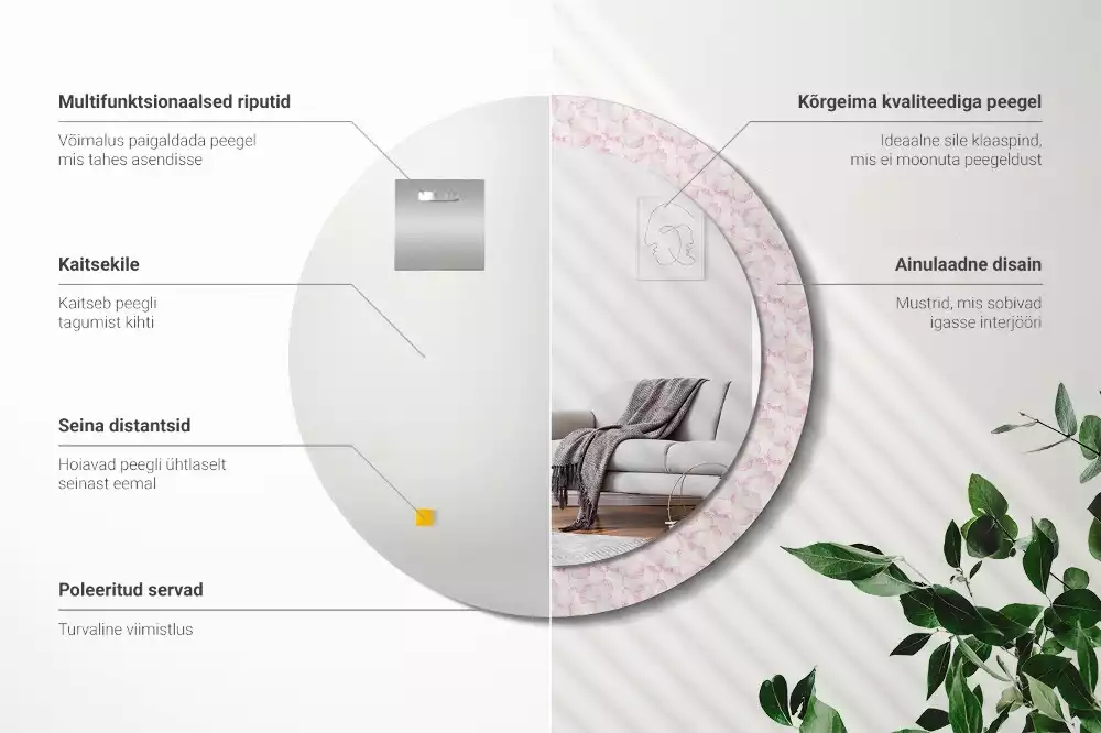 Espejo redondo impreso pétalos de flores