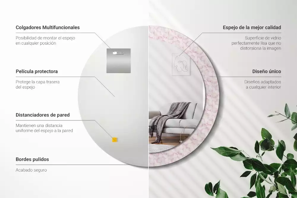 Espejo redondo impreso pétalos de flores