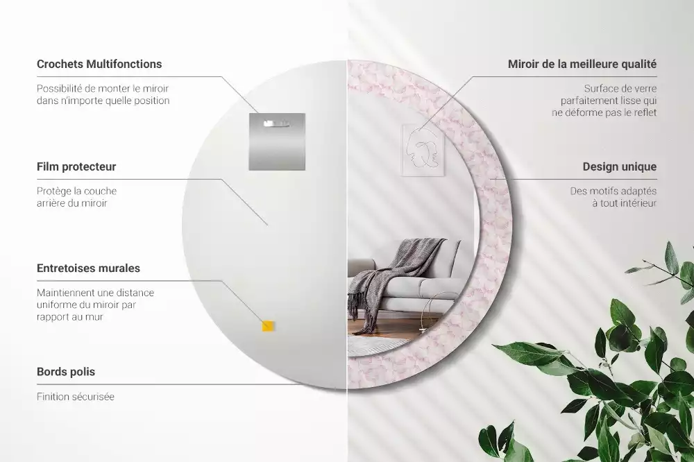 Espejo redondo impreso pétalos de flores