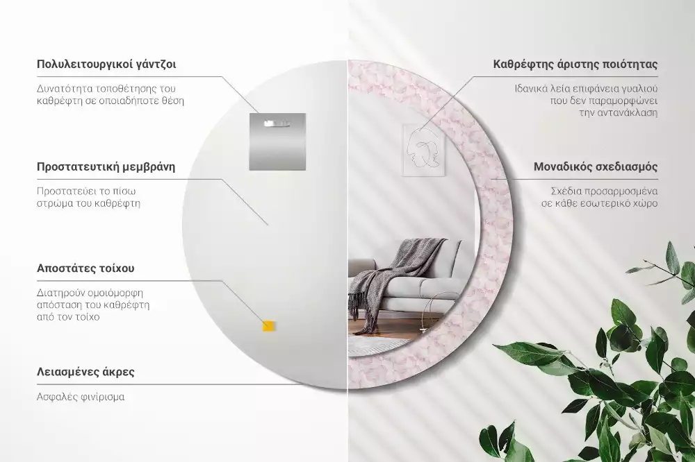 Espejo redondo impreso pétalos de flores