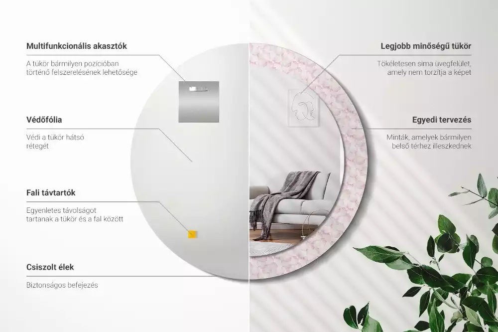 Espejo redondo impreso pétalos de flores