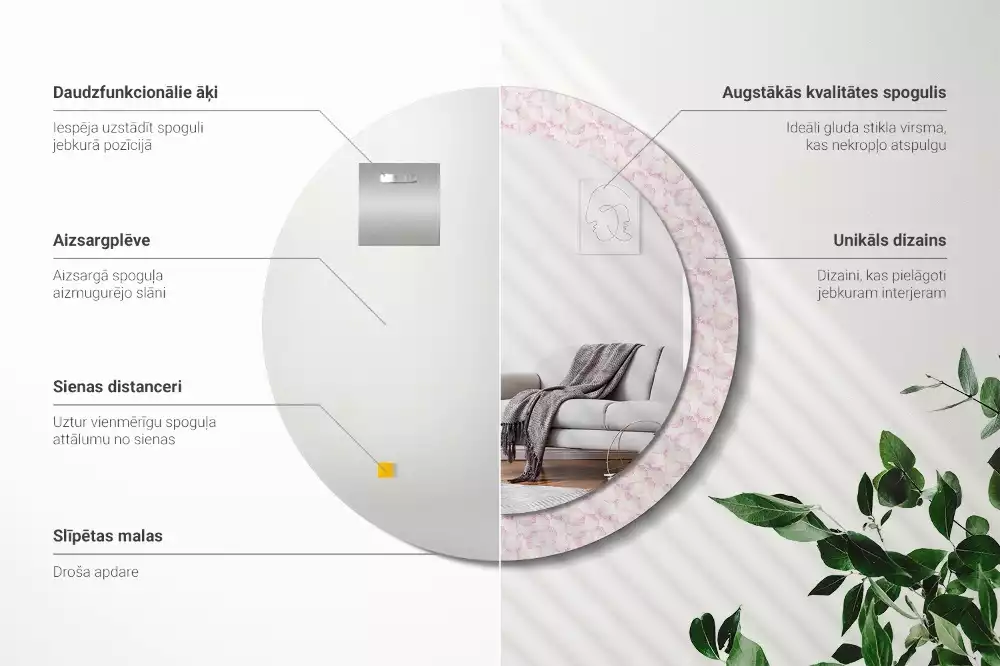 Espejo redondo impreso pétalos de flores