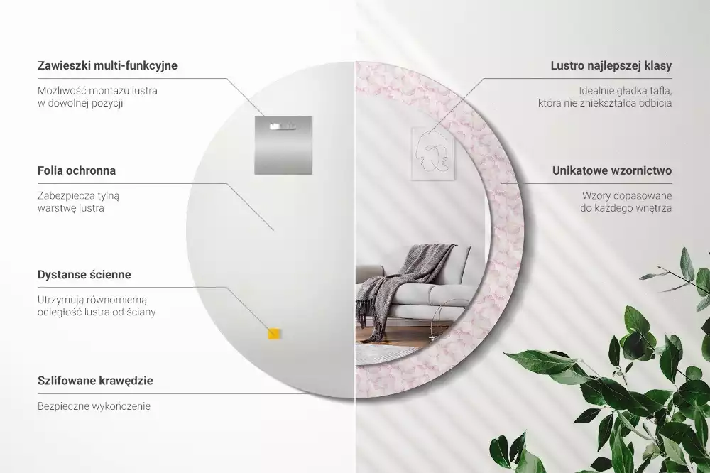 Espejo redondo impreso pétalos de flores