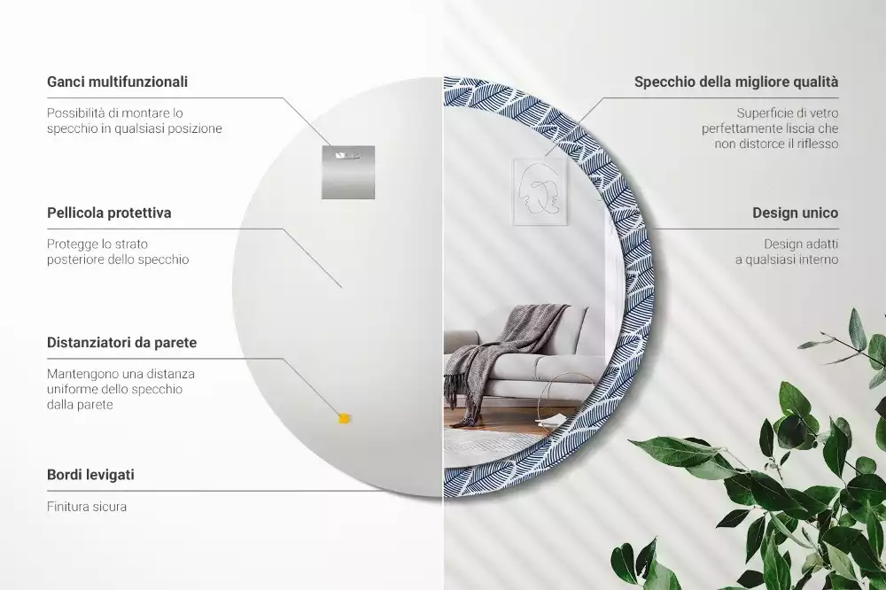 Espejo redondo impreso Hojas