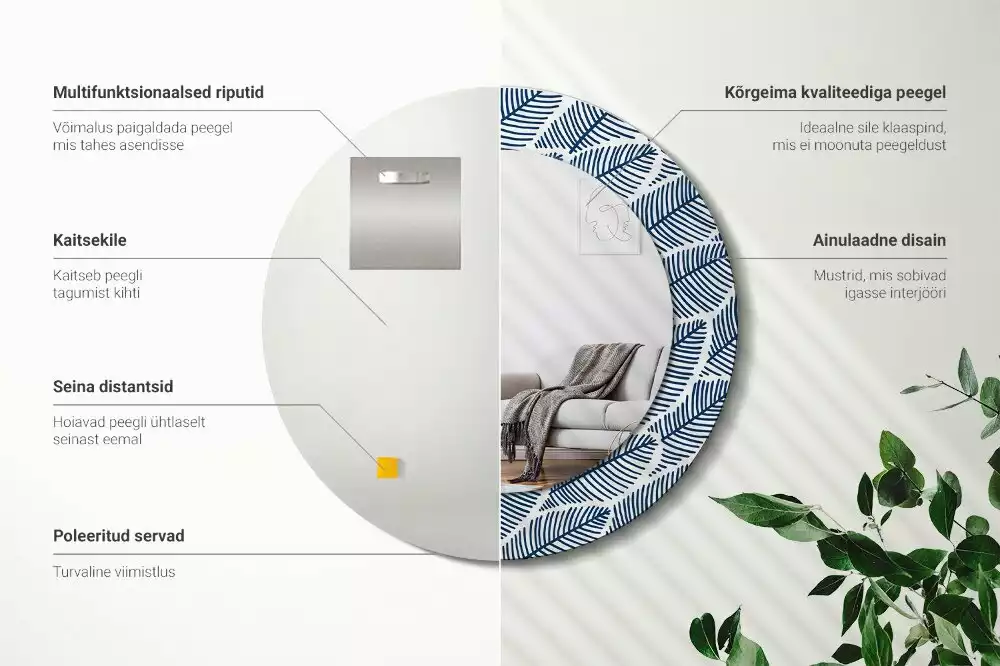 Espejo redondo impreso Hojas