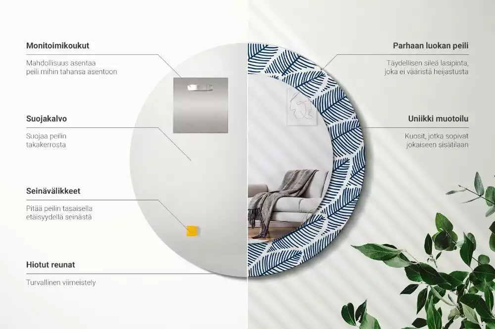 Espejo redondo impreso Hojas