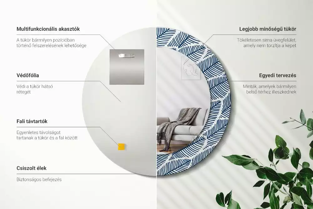 Espejo redondo impreso Hojas